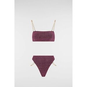 NWT Oséree Lumière O-Chain Lamé Burgandy Girls Bikini Size XL